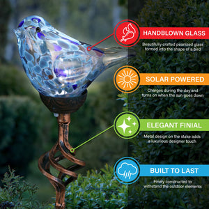 Solar Pearlized Hand Blown Glass Bird Garden Stake in Teal, 6 by 31 Inches | Shop Garden Decor by Exhart