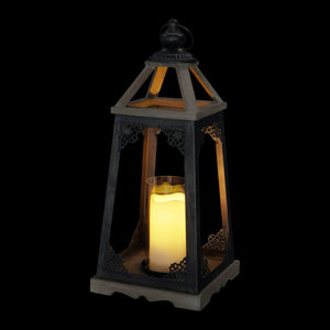 Antiqued Wood and Metal Candle Lantern  with LED Candle, 17 Inch | Shop Garden Decor by Exhart