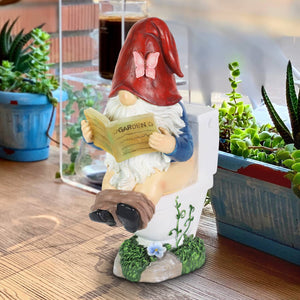 Good Time Toilet Timmy Garden Gnome Statue with LED lights on a Battery Operated Timer, 7.5 by 10.5 Inches | Exhart