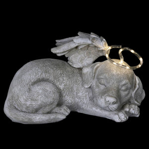 Solar Sleeping Dog with Halo and Angel Wings Memorial Garden Statue, 12 by 7 Inches | Shop Garden Decor by Exhart