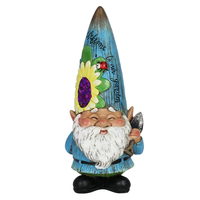 Blue Garden Gnome Statue with Trowel, 12 Inch