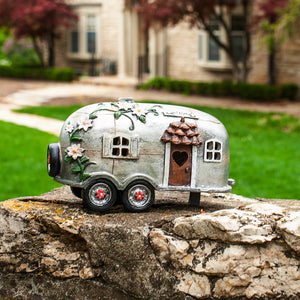 Solar Silver Camping Trailer Garden Statue, 6 Inch | Shop Garden Decor by Exhart