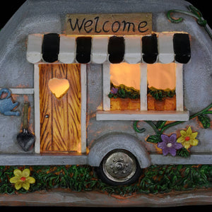 Solar Hand Painted Camping Trailer Statue with Welcome Sign, 5 by 6 Inches | Shop Garden Decor by Exhart