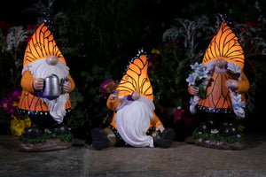 Solar Monarch Butterfly Hat Standing Girl Gnome Statue, 6 by 12.5 Inches | Shop Garden Decor by Exhart