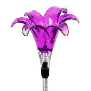 Solar Plastic Lily Garden Stake in Purple, 4 by 35 Inches | Shop Garden Decor by Exhart