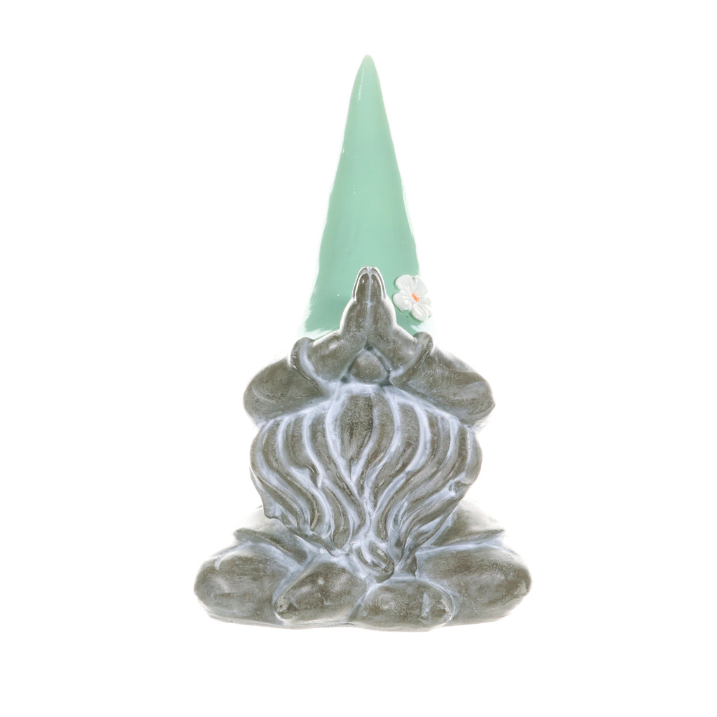 Good Time Solar Gnamaste Meditating Gnome Statue with Mint Hat, 11 Inch