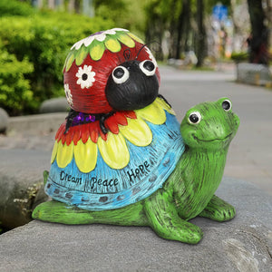 Colorful Garden Turtle and Ladybug Statue with Message of Dream Peace and Love, 9 Inch | Shop Garden Decor by Exhart