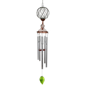 Solar Caged Clear Glass Wind Chime with Metal Finial, 6 by 45 Inches | Shop Garden Decor by Exhart