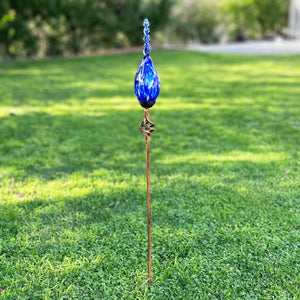 Solar Hand Blown Pearlized Blue Glass Twisted Flame Garden Stake with Finial, 36 Inch | Shop Garden Decor by Exhart