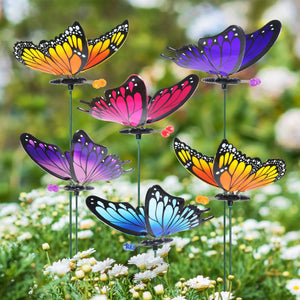 6 Piece 4" WindyWings Butterfly Plant Stake Assortment, 6 x 4.5 x 16 Inches | Shop Garden Decor by Exhart