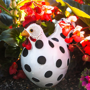 Black Polka Dot White Garden Hen Statue, 9 Inch | Shop Garden Decor by Exhart