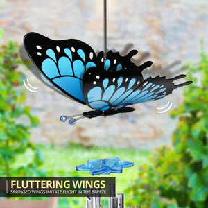 Large WindyWings Butterfly Wind Chime in Blue, 11 by 24 Inches | Shop Garden Decor by Exhart