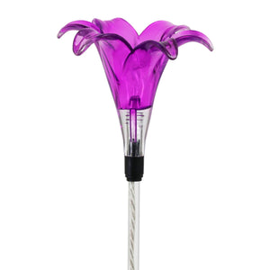 Solar Plastic Lily Garden Stake in Purple, 4 by 35 Inches | Shop Garden Decor by Exhart