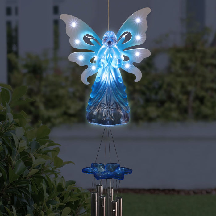 Large Solar Acrylic Blue Angel Wind Chime, 6.5 by 42 Inches