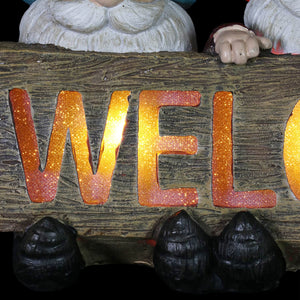 Solar Welcome Sign Held by Three Garden Gnomes Statuary, 13 by 8.5 Inches | Shop Garden Decor by Exhart