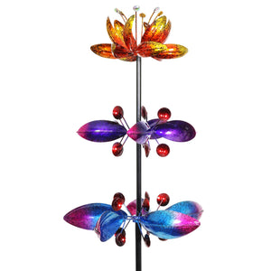 Lotus Flower Wind Spinner Garden Stake with Three Metallic Flowers, 14 by 66 Inches | Shop Garden Decor by Exhart