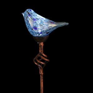 Solar Pearlized Hand Blown Glass Bird Garden Stake in Teal, 6 by 31 Inches | Shop Garden Decor by Exhart