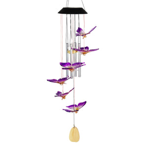 Solar Butterfly Acrylic and Metal Wind Chime with Color Changing LED lights, 5 by 26 Inches | Shop Garden Decor by Exhart