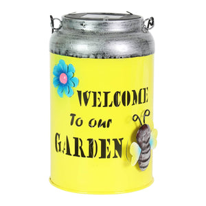 Solar LED Yellow Stamped Metal Garden Pail Decor, 12 Inch | Shop Garden Decor by Exhart