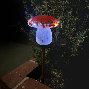 Solar Red Glass Mushroom Stake, 4.5 x 18 Inches | Shop Garden Decor by Exhart