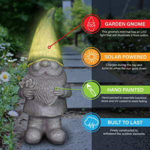 Solar Mint Happy Hat Gnome Statue, 11 Inch | Shop Garden Decor by Exhart