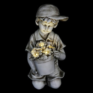 Solar Boy with Flower Pot Garden Statuary, 15 Inch | Shop Garden Decor by Exhart