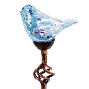 Solar Pearlized Hand Blown Glass Bird Garden Stake in Teal, 6 by 31 Inches | Shop Garden Decor by Exhart