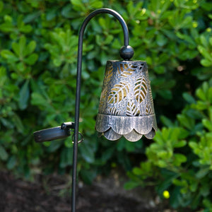 Solar Metal Filigree Shade Garden Stake in Bronze with Leaf Pattern, 7 by 35 Inches tall | Shop Garden Decor by Exhart