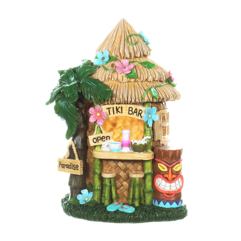Solar Hand Painted Tiki Bar Garden Statue, 8 by 11.5 Inches