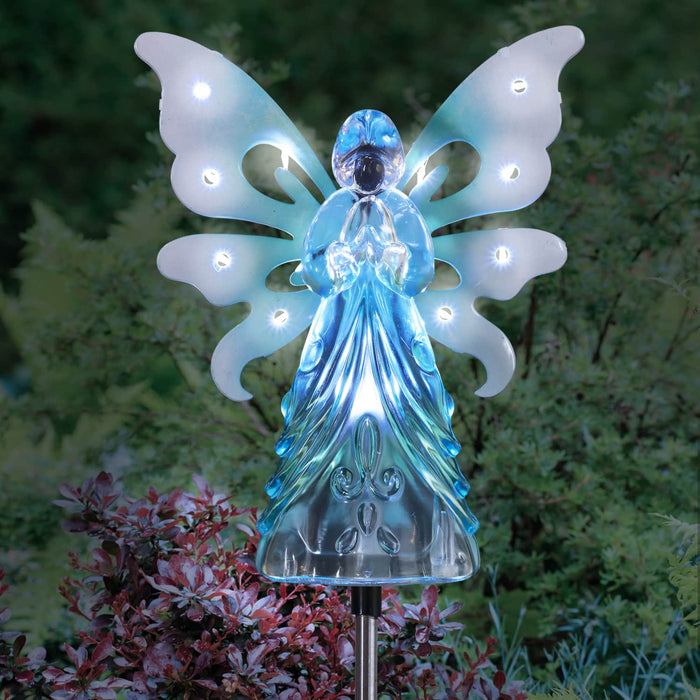 Solar Blue Acrylic Angel Stake with 13 LEDs, 6 Inch Body Size