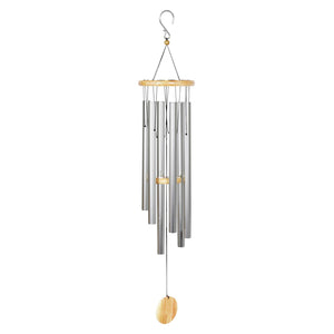 Exhart, Hand Tuned Silver Metal Chime with Natural Wood Top and Charm,  41 Inch | Shop Garden Decor by Exhart