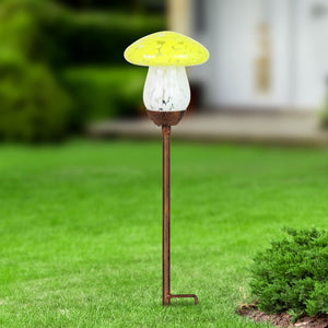Solar Yellow Glass Mushroom Stake, 4.5 x 18 Inches | Shop Garden Decor by Exhart