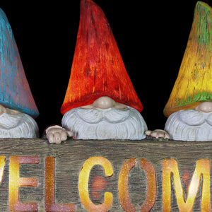 Solar Welcome Sign Held by Three Garden Gnomes Statuary, 13 by 8.5 Inches | Shop Garden Decor by Exhart