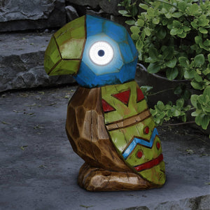 Solar Blue Tiki Parrot Garden Statue with LED Eyes, 8 by 10 Inches | Shop Garden Decor by Exhart