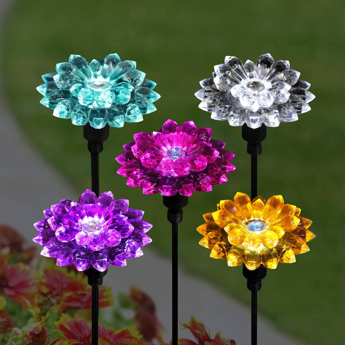 5 Piece Set of Mini Solar Dahlia Plant Stakes, 2.5 by 16 Inches