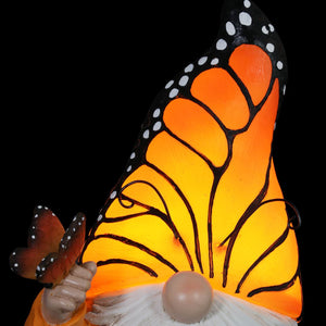 Solar Hand Painted Monarch Butterfly Hat Gnome Garden Statuary, 6 by 9 Inches | Shop Garden Decor by Exhart