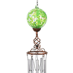 Solar Green Glass Ball Wind Chime with Metal Finial, 5 by 46 Inches | Shop Garden Decor by Exhart