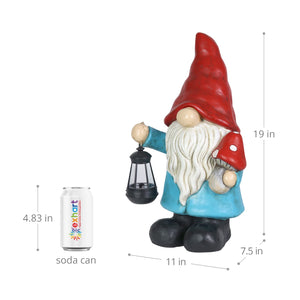 Garden Gnome With Solar Lantern and Mushroom Statuary, 11 by 19 Inches | Shop Garden Decor by Exhart
