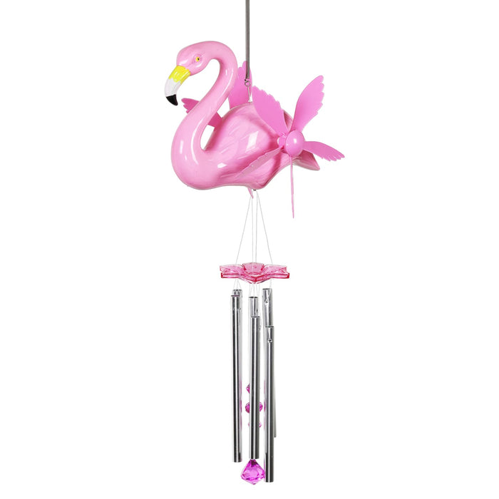 Large WindyWings Whirligig Pink Flamingo Spinning Wind Chime, 11 by 24 Inch