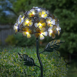 Solar Metal Hydrangea Garden Stake in Yellow with Twenty-Six LED lights, 21 Inch | Shop Garden Decor by Exhart