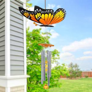 Large WindyWings Butterfly Wind Chime in Yellow, 11 by 24 Inches | Shop Garden Decor by Exhart