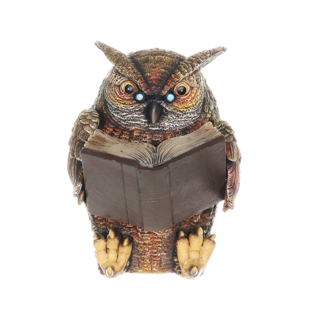 Solar Owl Reading a Book Garden Statue, 7 Inches