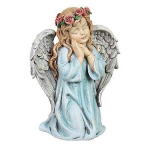 Solar Hand Painted Little Girl Angel Garden Statue with LED Flower Garland, 8.5 by 10.5 Inches | Shop Garden Decor by Exhart
