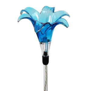 Solar Plastic Lily Garden Stake in Blue, 4 by 35 Inches | Shop Garden Decor by Exhart