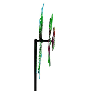 Metallic Green Kinetic Hummingbird Garden Stake with Double Spinning Feathers, 19 by 63 Inches | Shop Garden Decor by Exhart