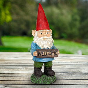 Welcome Sign Willis Gnome Statue, 13 Inch | Shop Garden Decor by Exhart