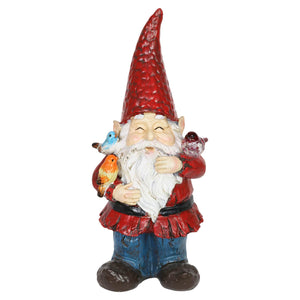 Solar Bird Whispering Waldo Gnome Statue with LED Birds, 11.75 Inch | Shop Garden Decor by Exhart