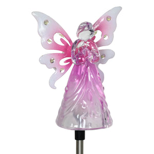 Solar Acrylic Angel with Wings and Twelve LED lights Metal Garden Stake in Pink, 4 by 34 Inches | Shop Garden Decor by Exhart