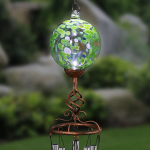 Solar Green Glass Ball Wind Chime with Metal Finial, 5 by 46 Inches | Shop Garden Decor by Exhart