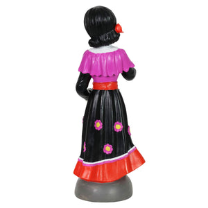 Day of the Dead Woman with LED Sparkle Light Jar and Battery Powered Automatic Timer, 13 Inches tall | Exhart